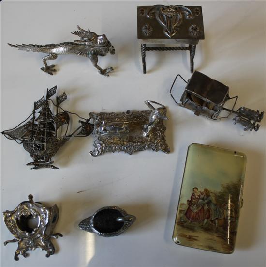 8 assorted items including Chinese silver miniature dragon by Wang Hing